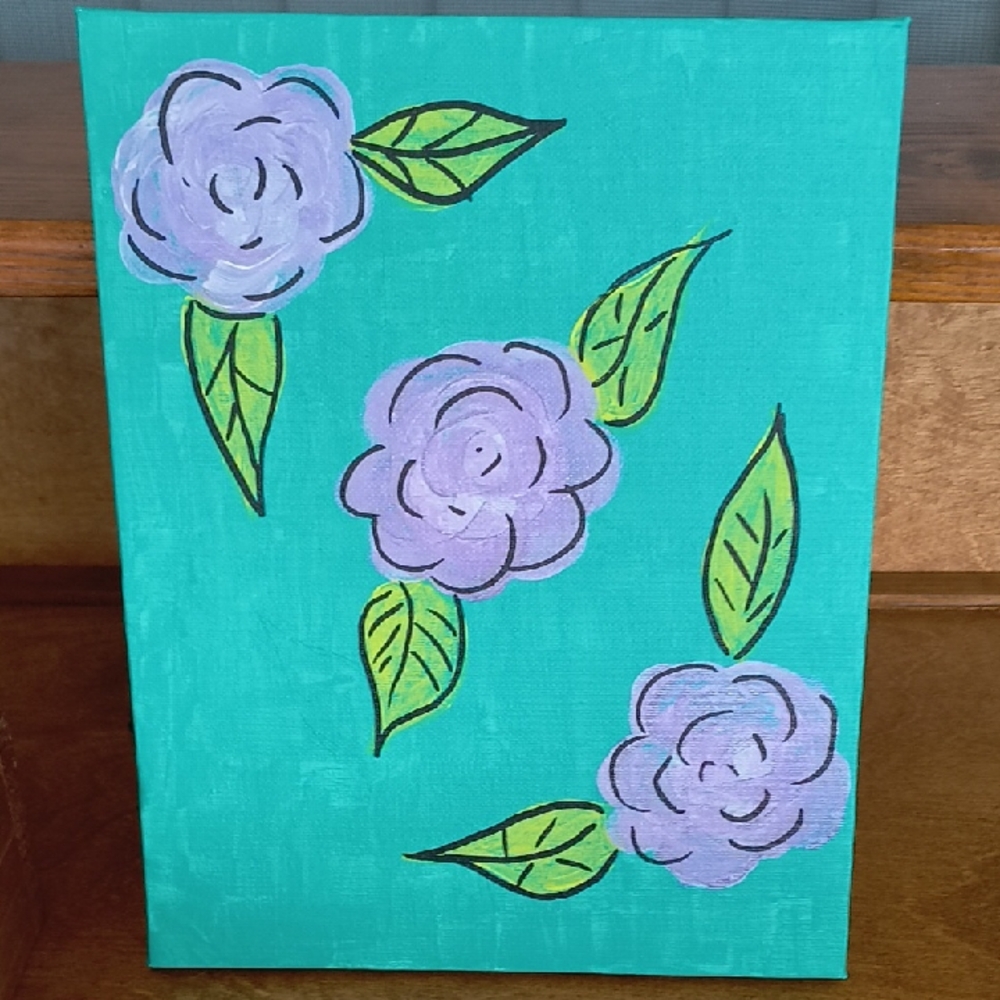 Floral Canvas Art with Purple Flowers 8x10